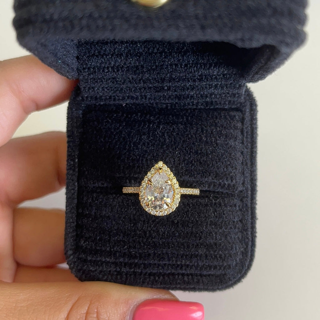 2.0ct Pear Cut Lab Blue Sapphire Halo Engagement Ring