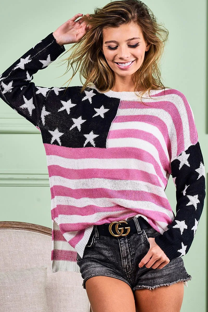 American Flag Low Gauge Knit Top