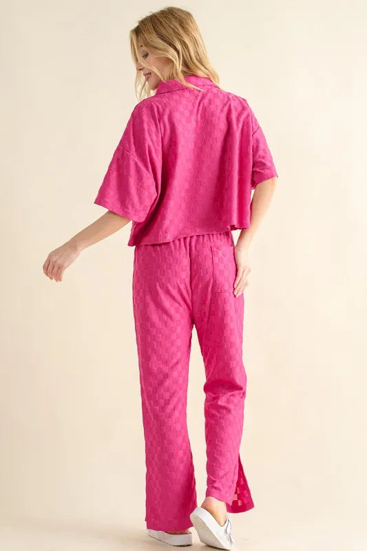 And The Why Brushed Texture Checker Board Pattern Casual Top