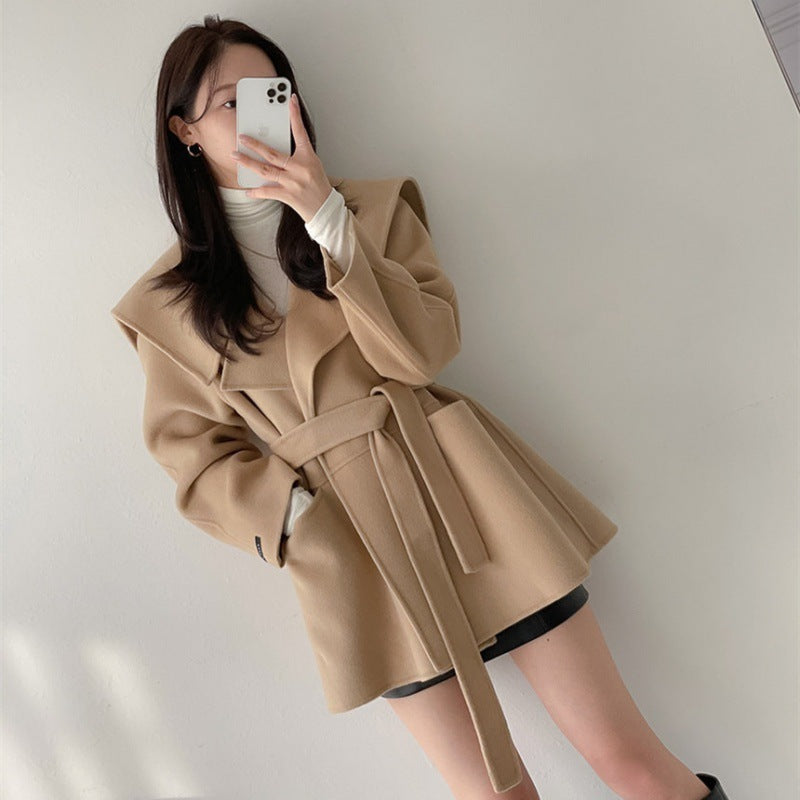 Autumn And Winter Elegant Lapel Lace-up Woolen Coat Woolen Coat Women