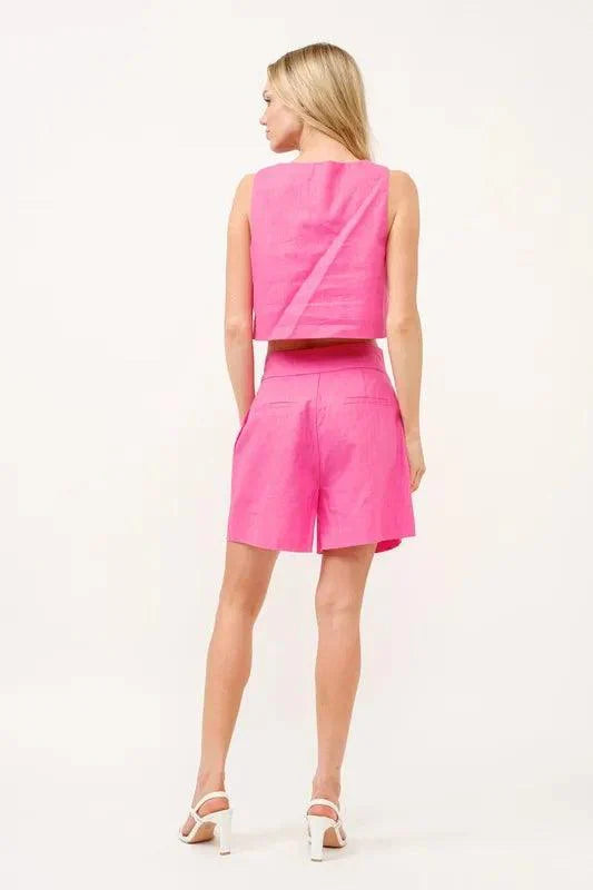 And The Why High Waist Wide Leg Mid Length Shorts