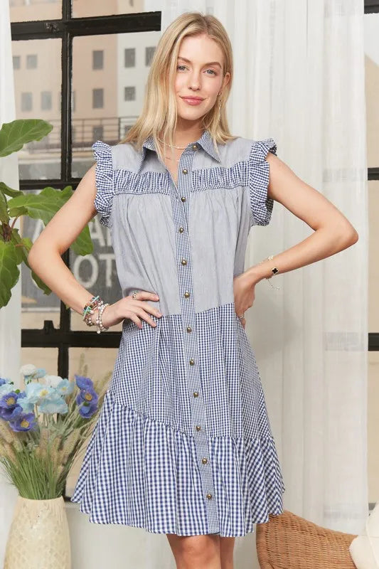 ADORA Button Down Textured Babydoll Dress