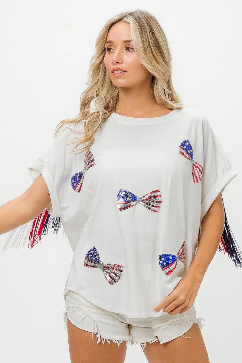 American Flag Sequin Ribbon T-Shirt