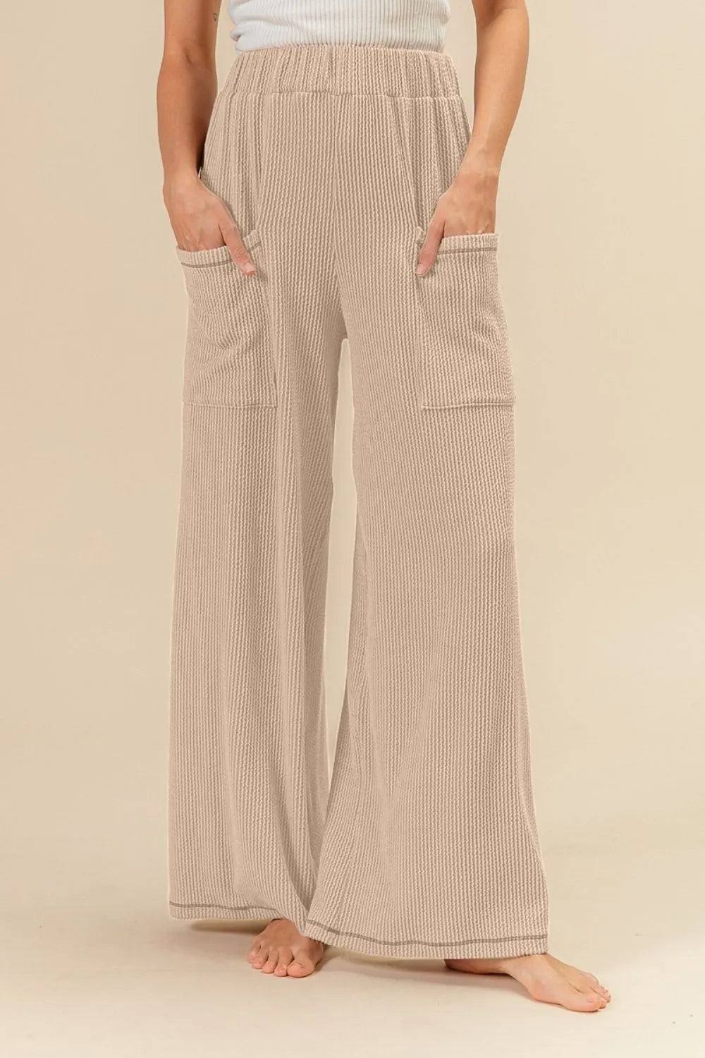 2tone Cord Rib Waist Band Side Pocket Pants