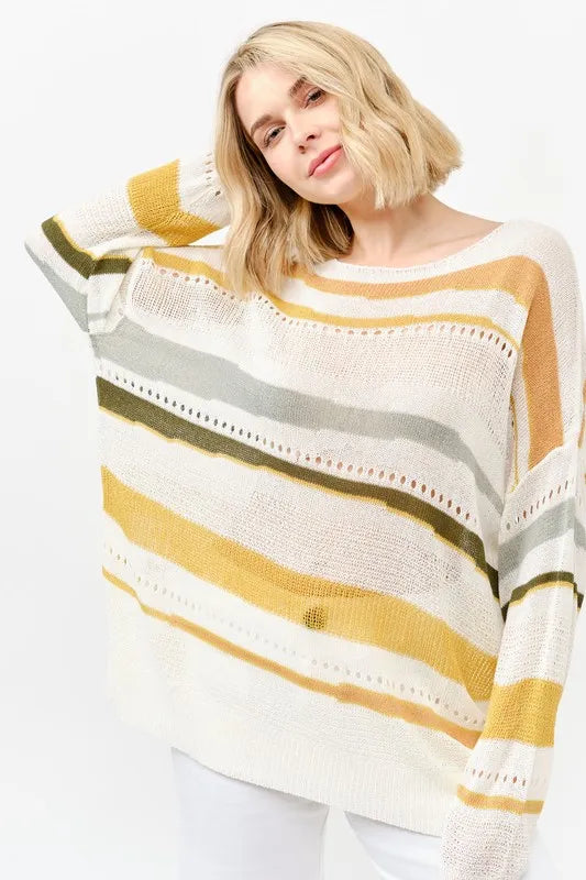 And The Why Abstract Striped Light Weight Loose Sweater