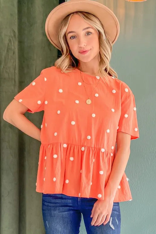 And The Why Pom Pom Polka Dots Short Sleeve Top