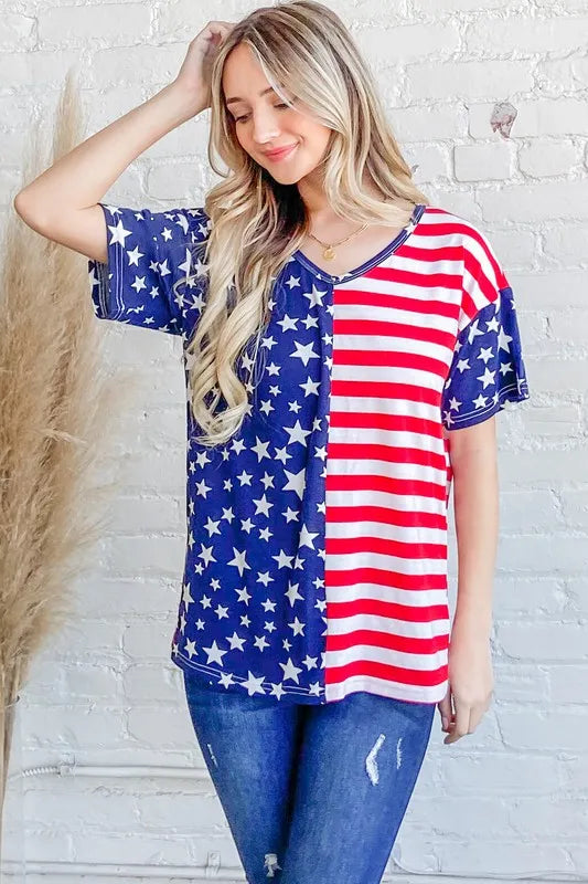 And The Why American Flag Short Sleeve Top