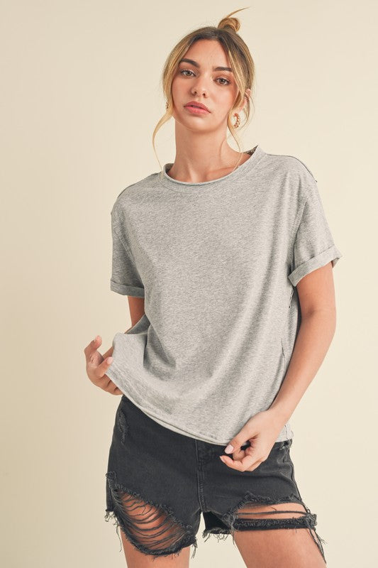 Aemi + Co Exposed Seam Round Neck Short Sleeve T-Shirt