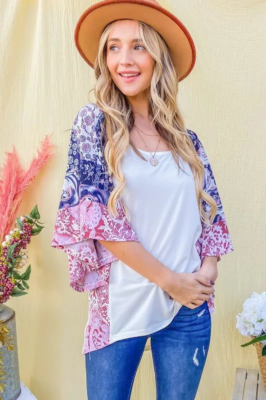 And The WhyFloral Print Bell Sleeve Top