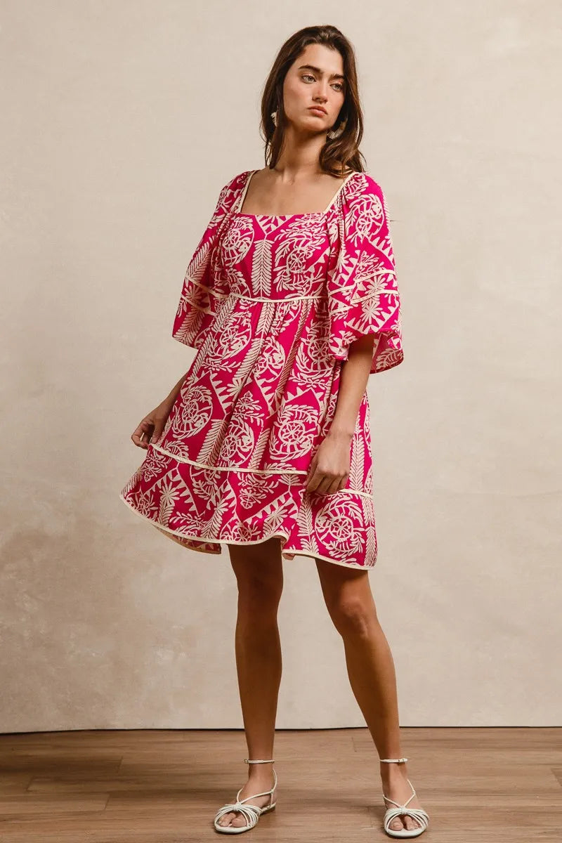 Aztec Woven Printed Contrast Binding Dress