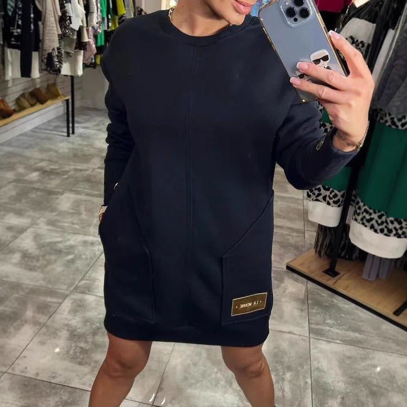 Autumn New Solid Color Loose Casual Knitted Dress