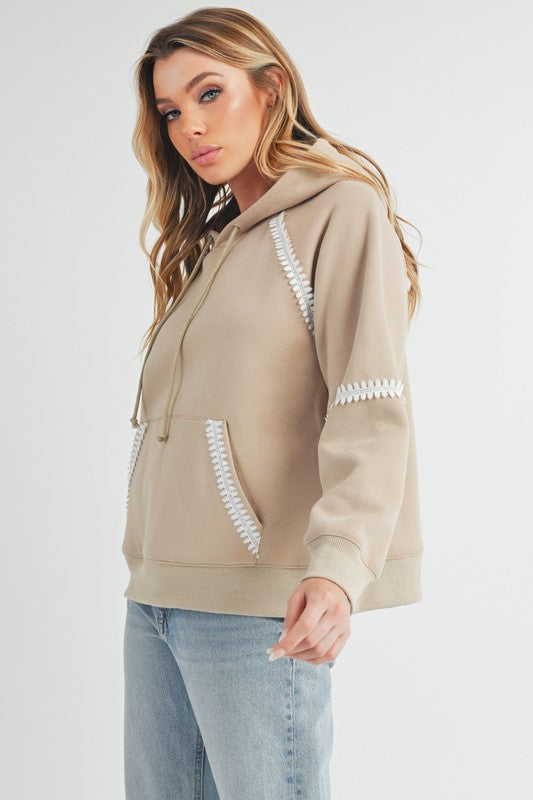 Aemi + Co Lace Detail Drawstring Hoodie with Kangaroo Pocket