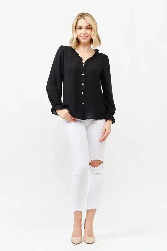 And The Why Polka Dot Ruffle Detailed Blouse Top