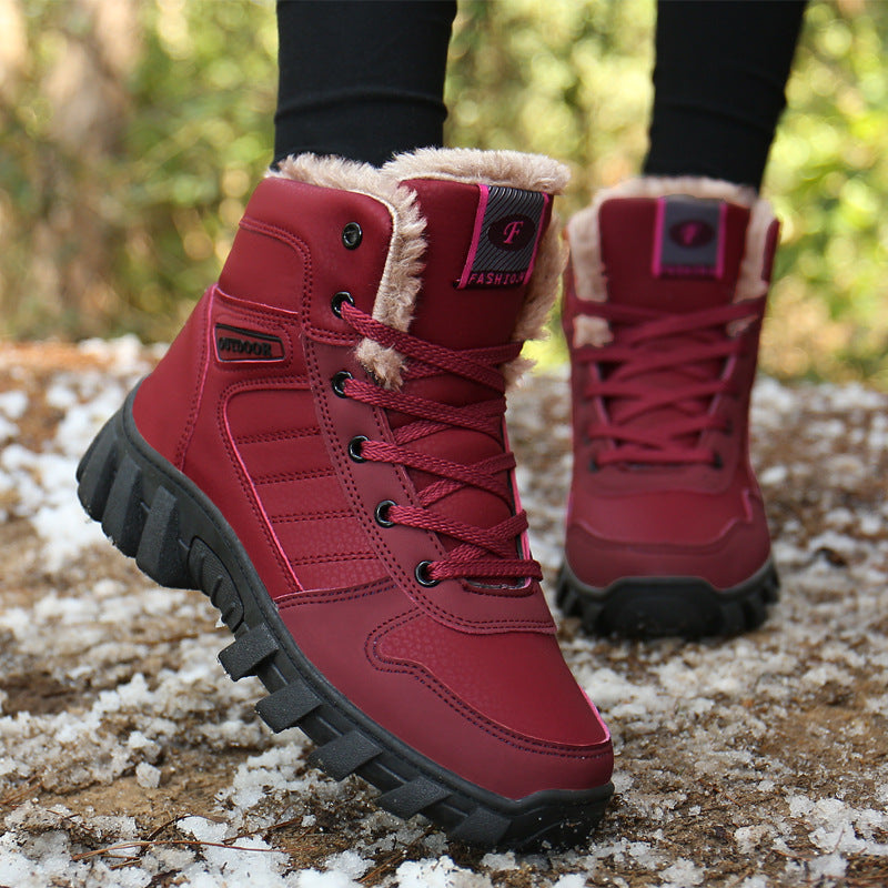 910 Lace-up Anti-slip Couple Snow Boots Winter