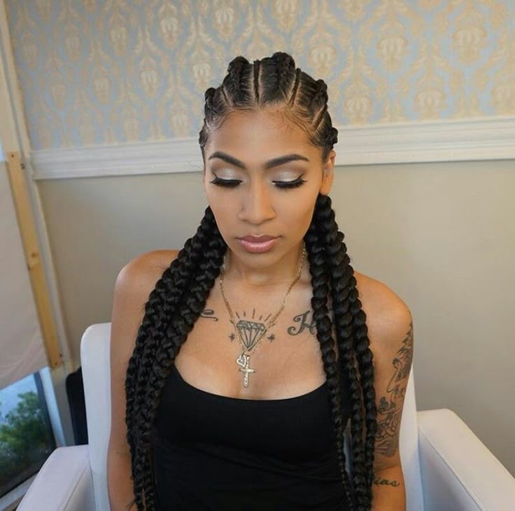 36" Jumbo Cornrow & Knotless Box Braids Wig | Full Lace | Light Brown Lace | Synthetic