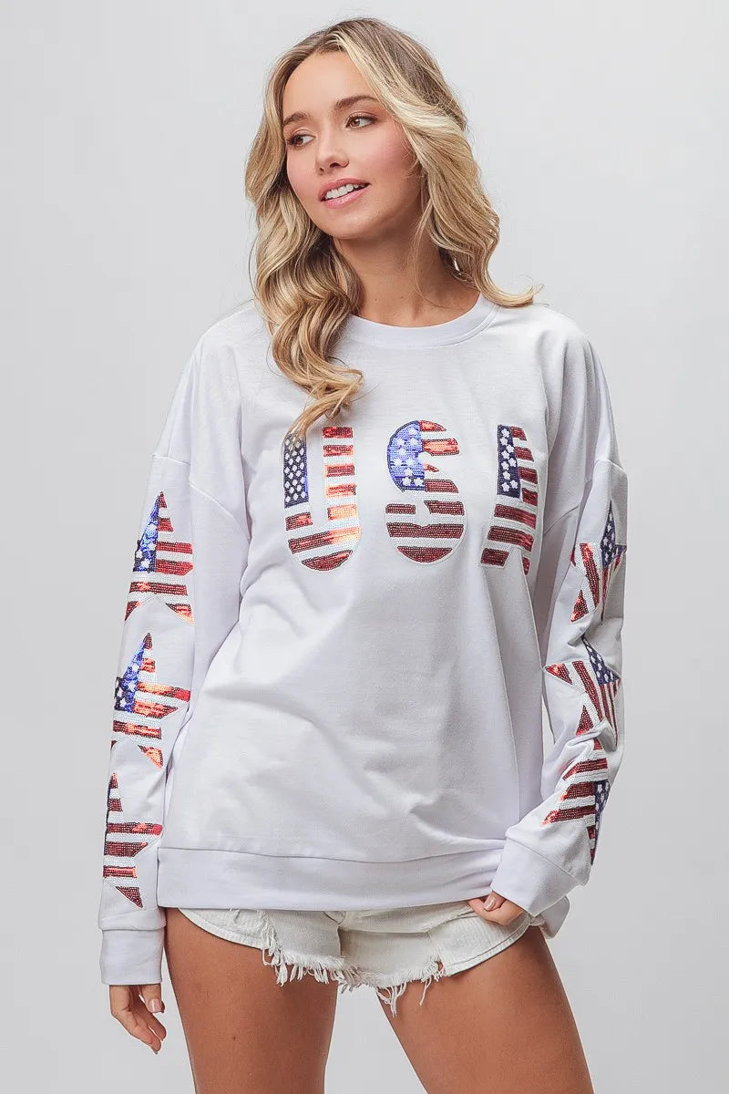 American Flag USA and Star Sequin Sweatshirt