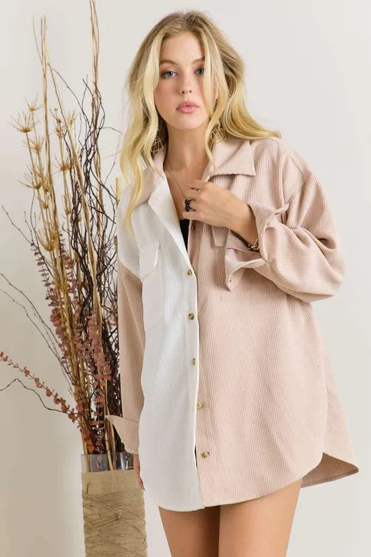 ADORA  Color Block Corduroy Shacket