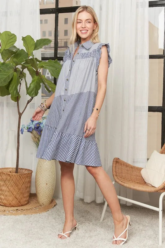ADORA Button Down Textured Babydoll Dress