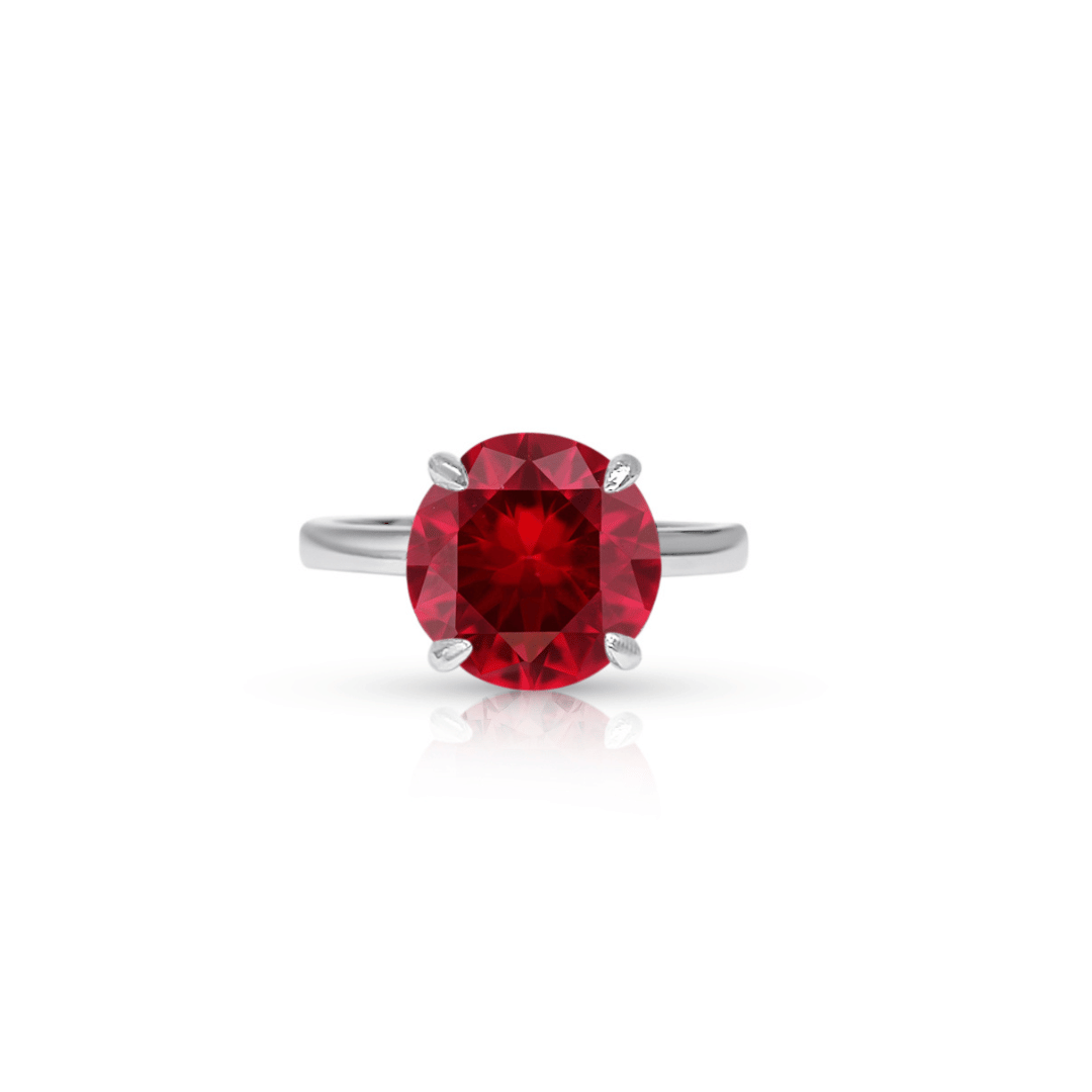 3.0ct Round Cut Lab Ruby Solitaire Engagement Ring