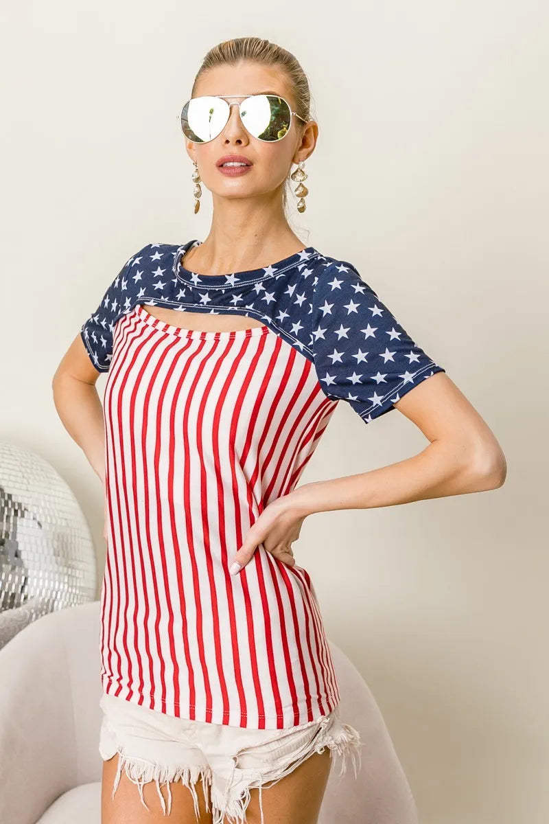 American Flag Theme Front Cut Out Top