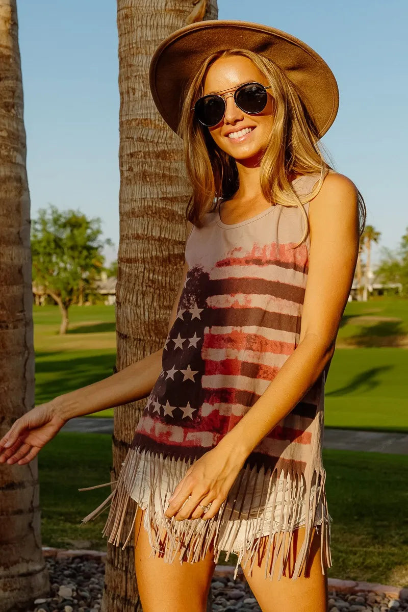 American Flag Print Knit Sleeveless Top
