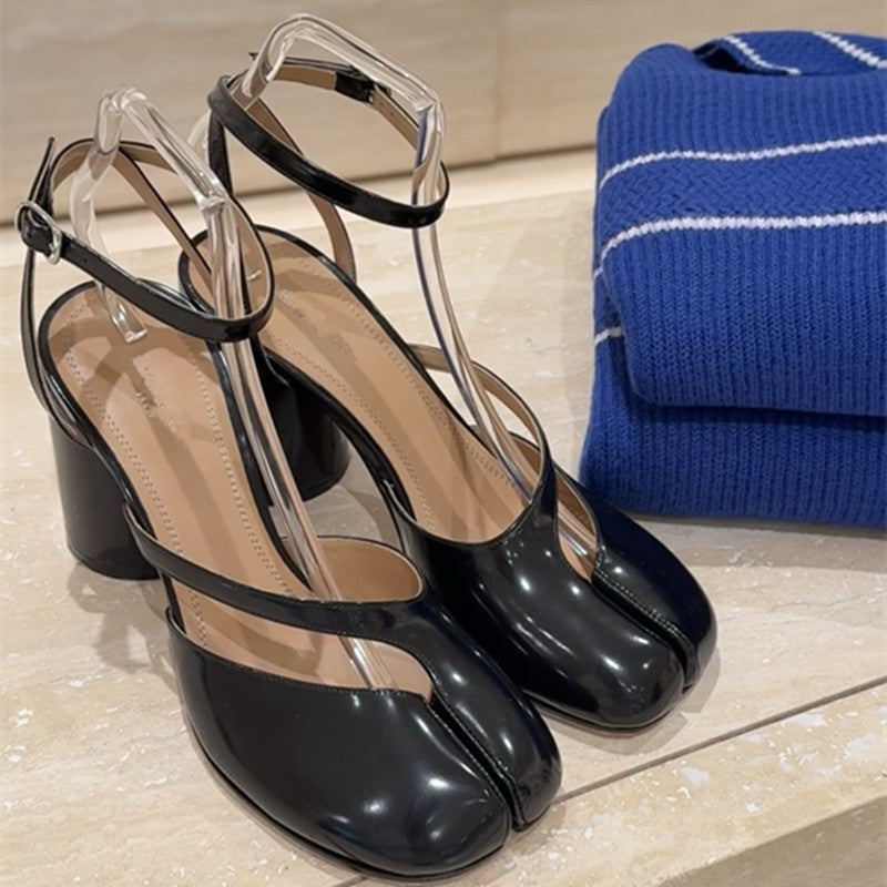 8CM Split-toe Shoes Trotter Word Buckle High Heels