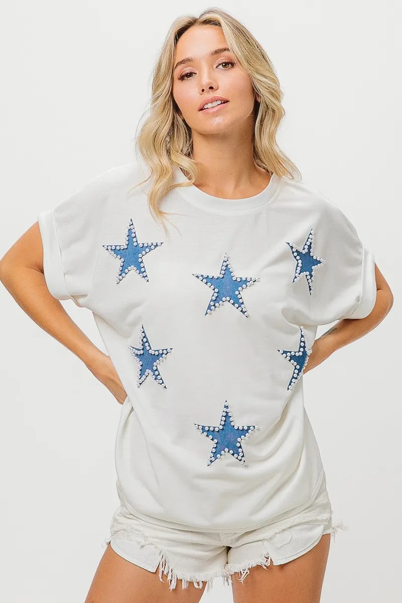 BiBi Fourth Of July Terry T-Shirt in Beige