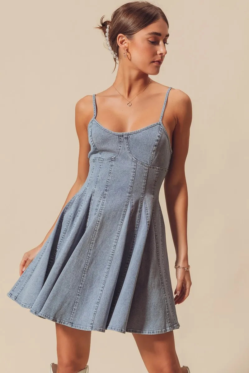A Line Fit and Flare Denim Mini Dress