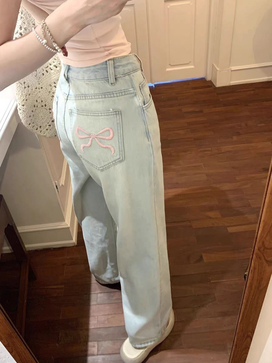 Ballet Embroidery Light Blue Wide-leg Jeans