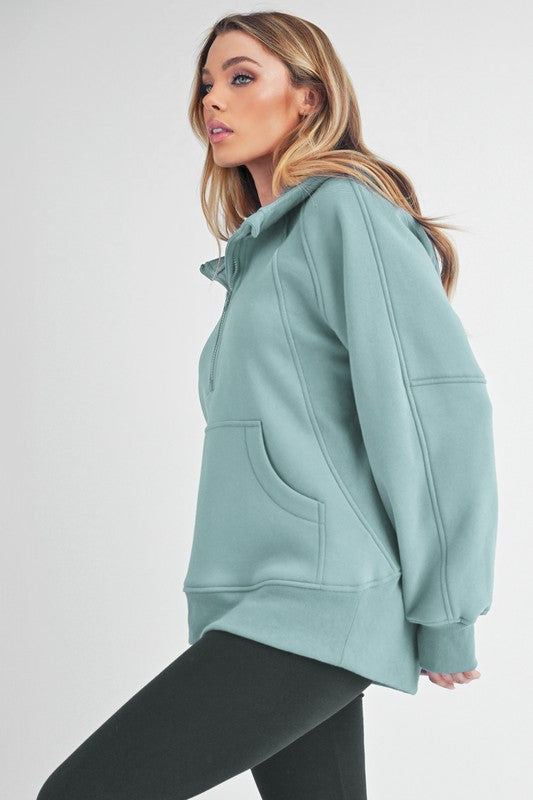Aemi+Co Half Zip Raglan Sleeve Sweatshirt with Kangaroo Pocket
