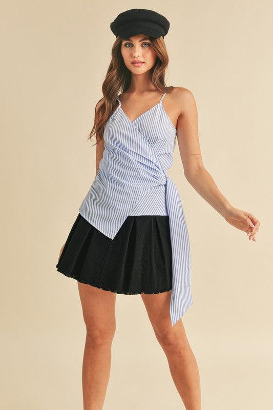 Aemi + Co Side Knotted Surplice Striped Cami