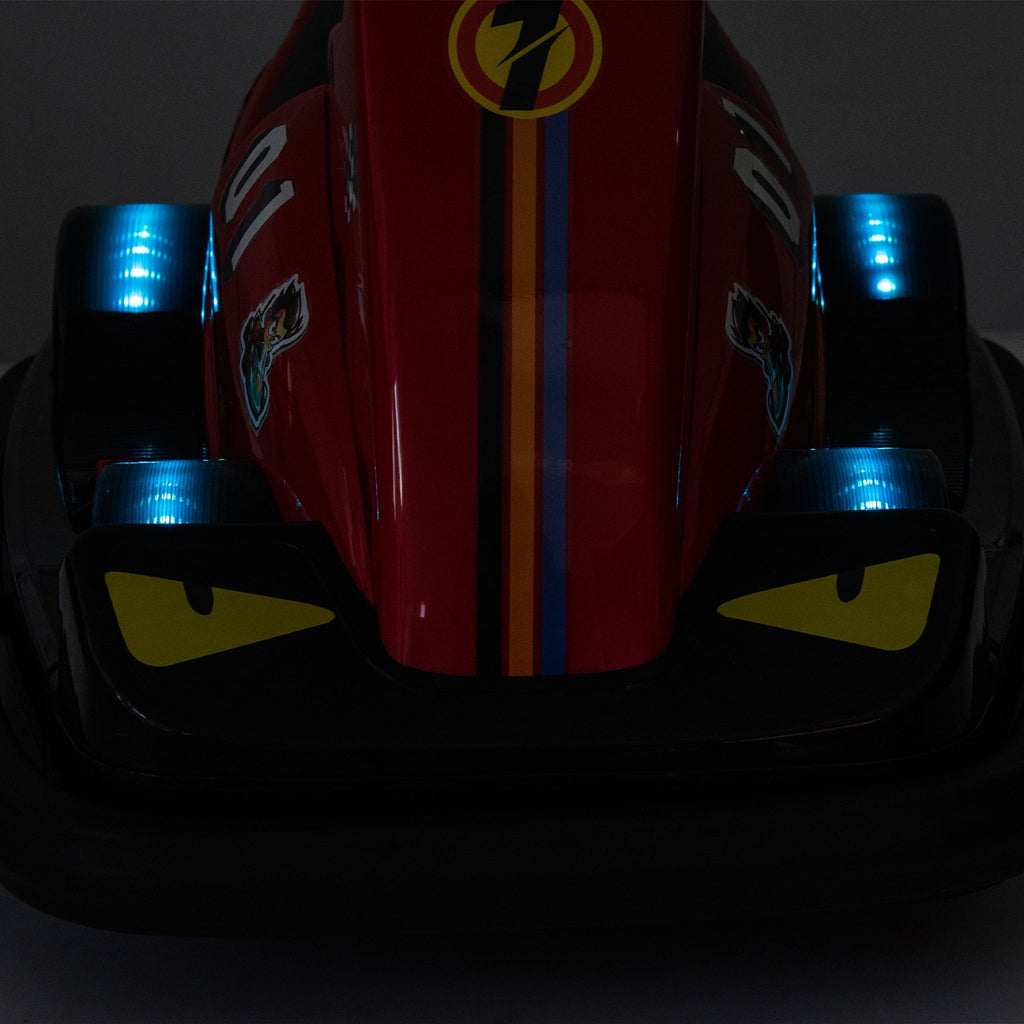 12V Kids Ride On Motor Bumper Car,integrating system,Rotate 360 degrees in place,Collision triggers sound effects and lights,Four-wheel waterfall light,Cute appearance design for kids aged 3-5.