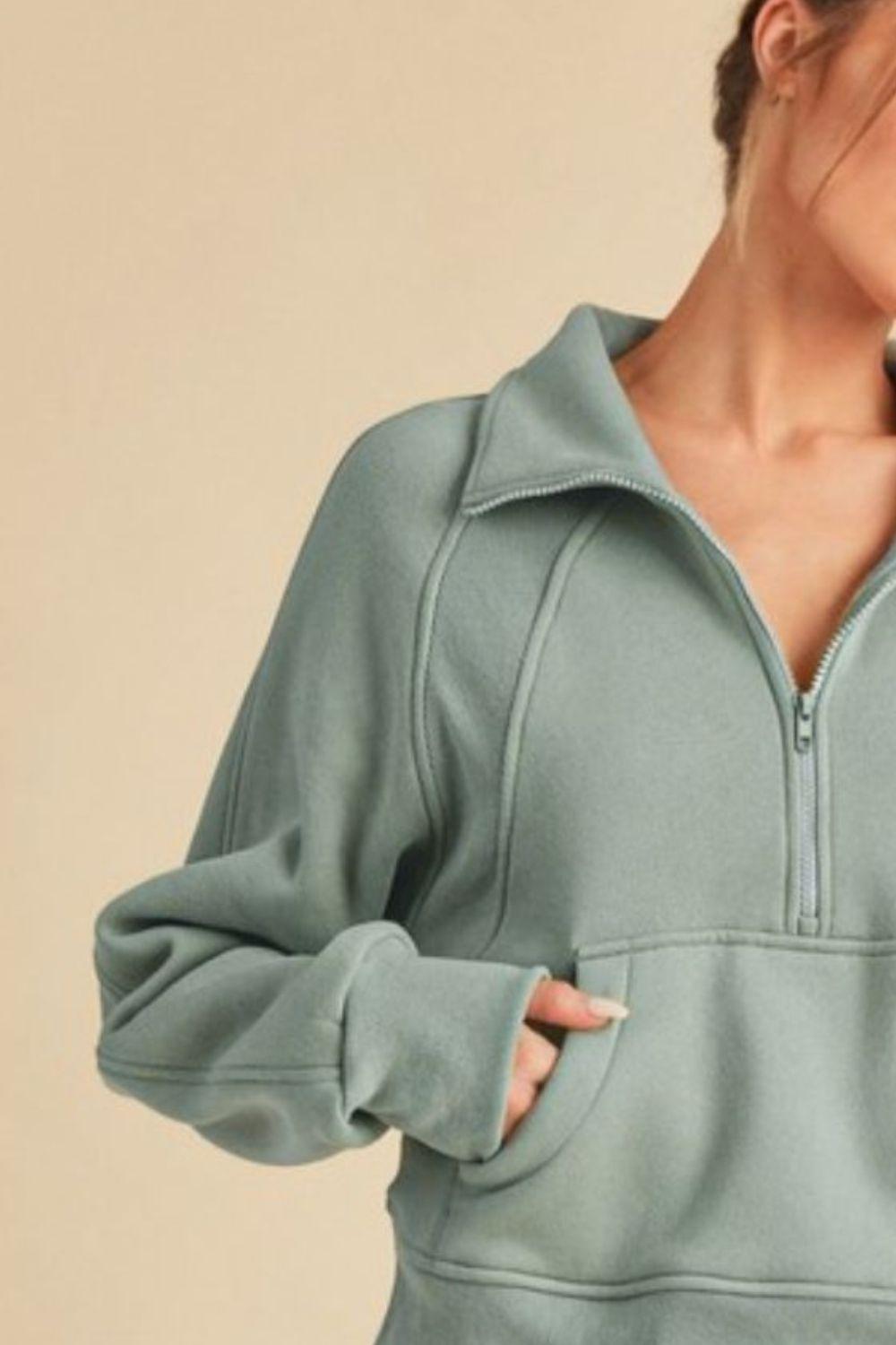 Aemi + Co Half Zip Raglan Sleeve Sweatshirt with Kangaroo Pocket