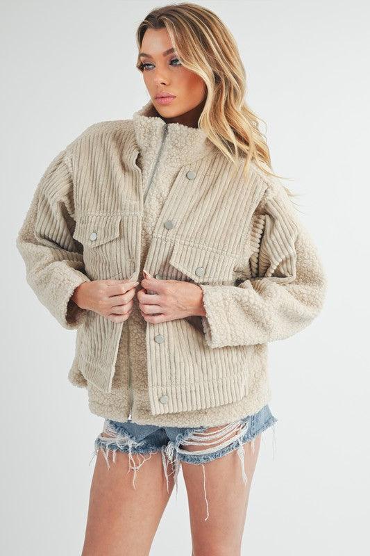 Aemi + Co Faux 2-Piece Turtleneck Sherpa Jacket with Pockets