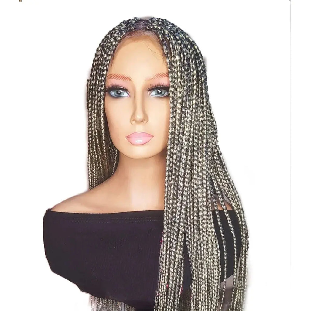 Ash Blonde 613 Full Lace Braid Wig - 360 Lace Knotless Braids with Bun - Lightweight Braided Wig for Black Women