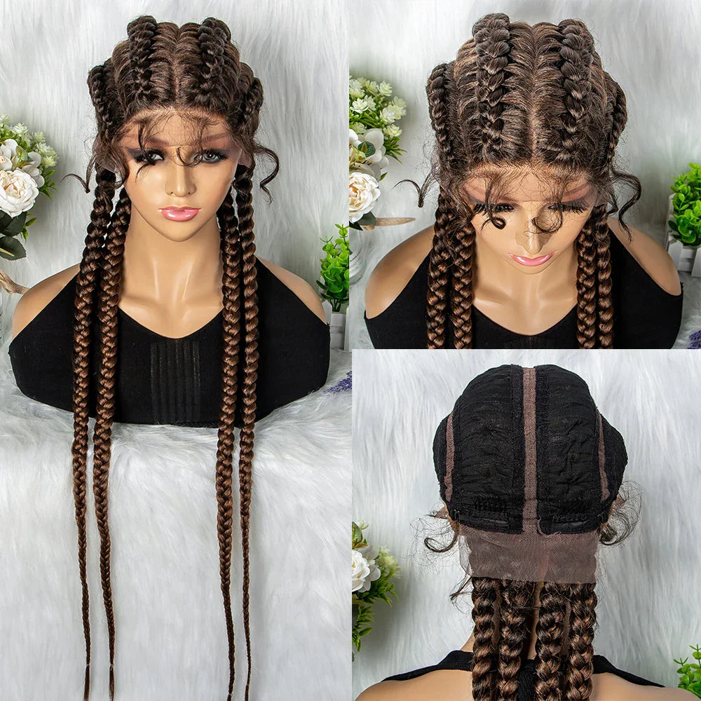 32" Full Lace Four Braid Box Braids Wig | Kanekalon Synthetic Braided Wig for Black Women