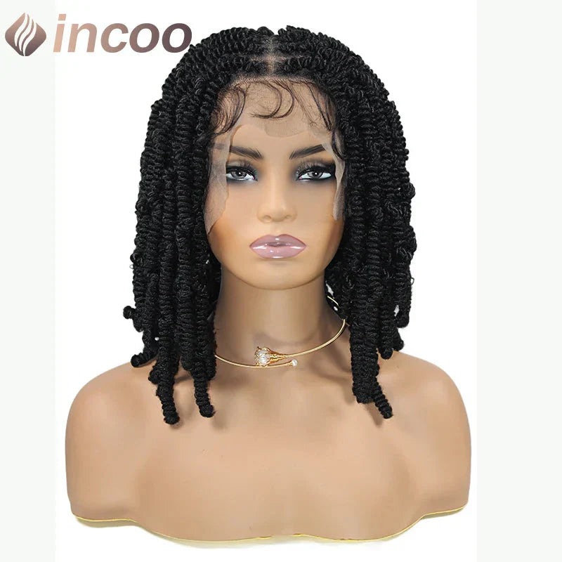 12" Boho Bob Braided Wig | Goddess Knotless Braids | 360 Full Lace | Curly Ends | Baby Hair