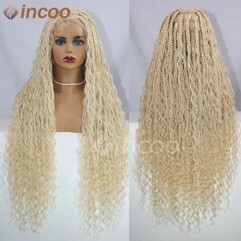613 Blonde & Burgundy Butterfly Braids Wig | 36" Full Lace | Goddess Locs & Box Braids