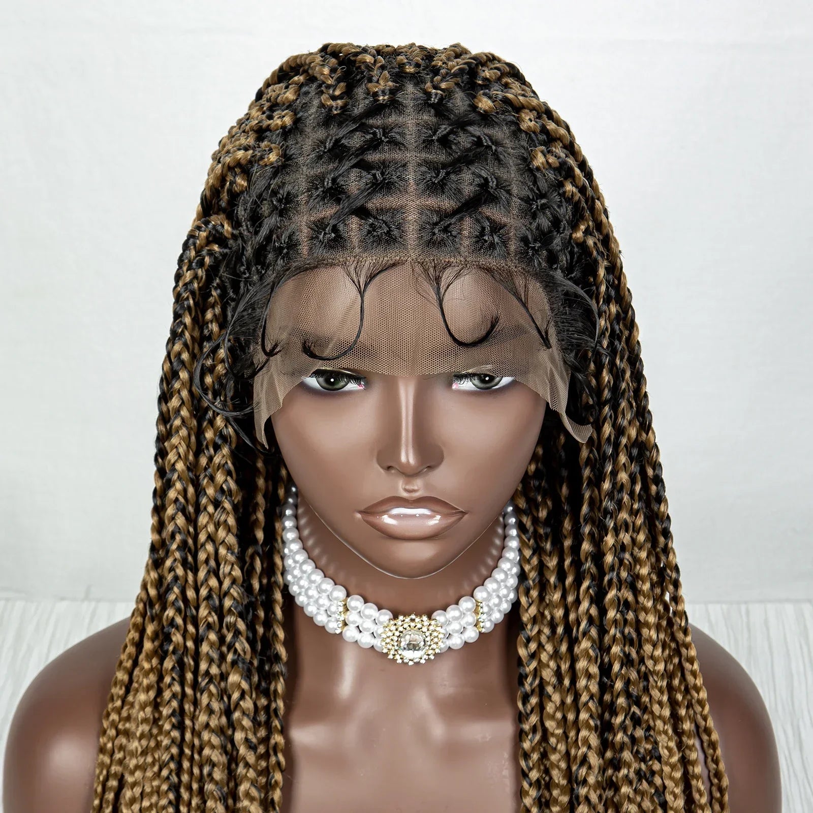 36" Pink Knotless Cornrow Braids Wig | Transparent Full Lace | Baby Hair