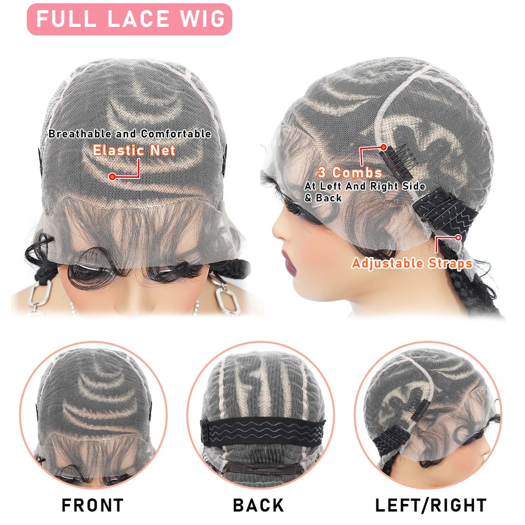16" Full Lace Cornrow Braided Wig | Bantu Knots | Baby Hair | Synthetic Lace Frontal Braids for Black Women
