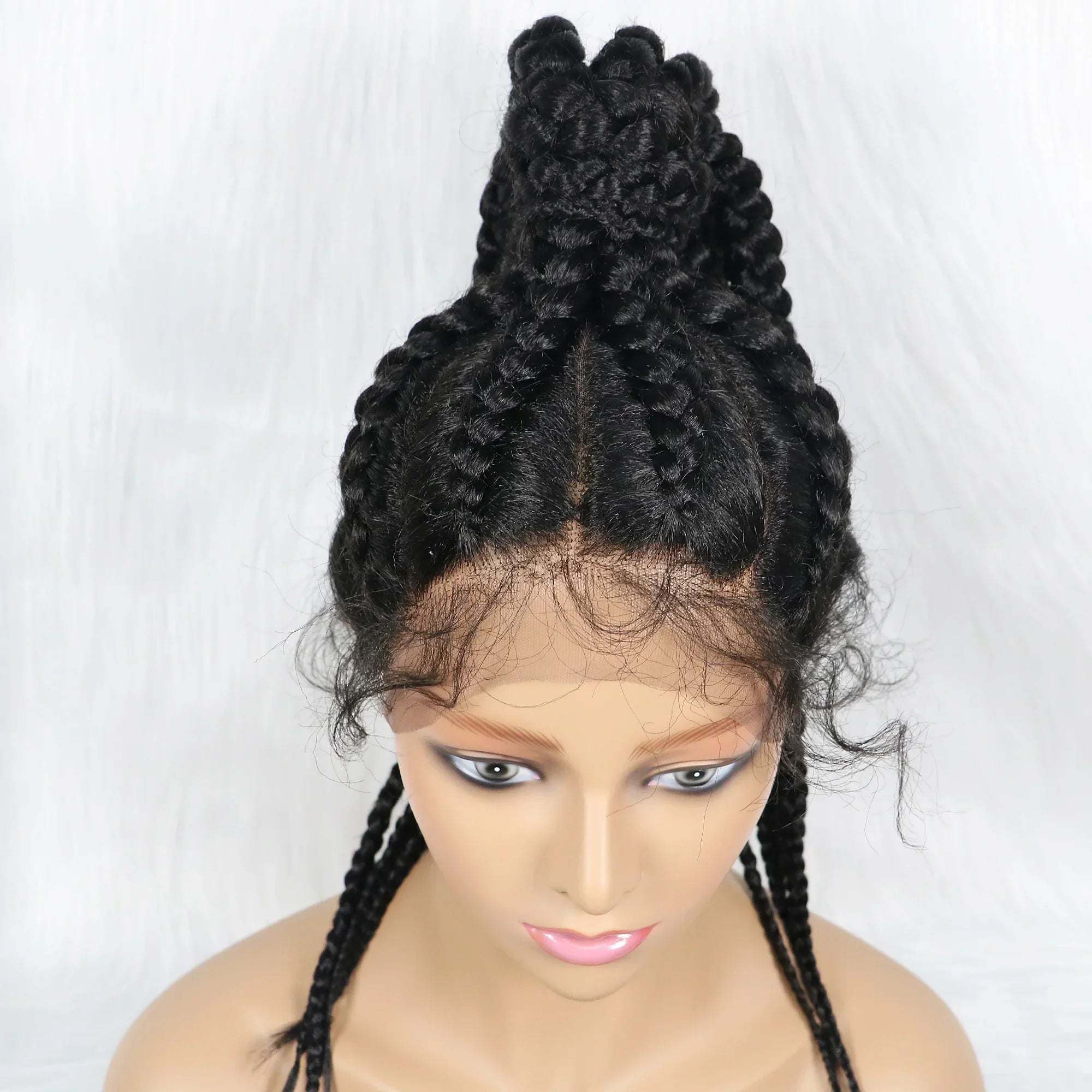 24" Box Braids 360 Lace Front Wig | Ponytail Style | Baby Hair | Synthetic African Braiding Hair