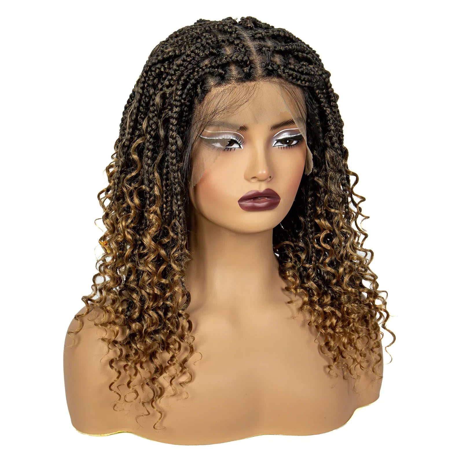 16" Deep Wave Knotless Braids Wig | Curly Ends | Full Lace | Baby Hair