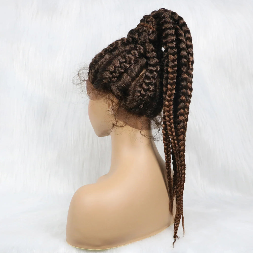 24" Box Braids 360 Lace Front Wig | Ponytail Style | Baby Hair | Synthetic African Braiding Hair