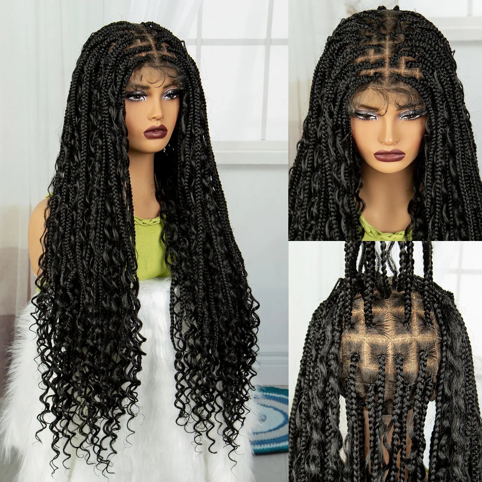 32" Boho Knotless Box Braids Wig | Curly Ends | Full Lace | Baby Hair | Synthetic Hair | Black Women