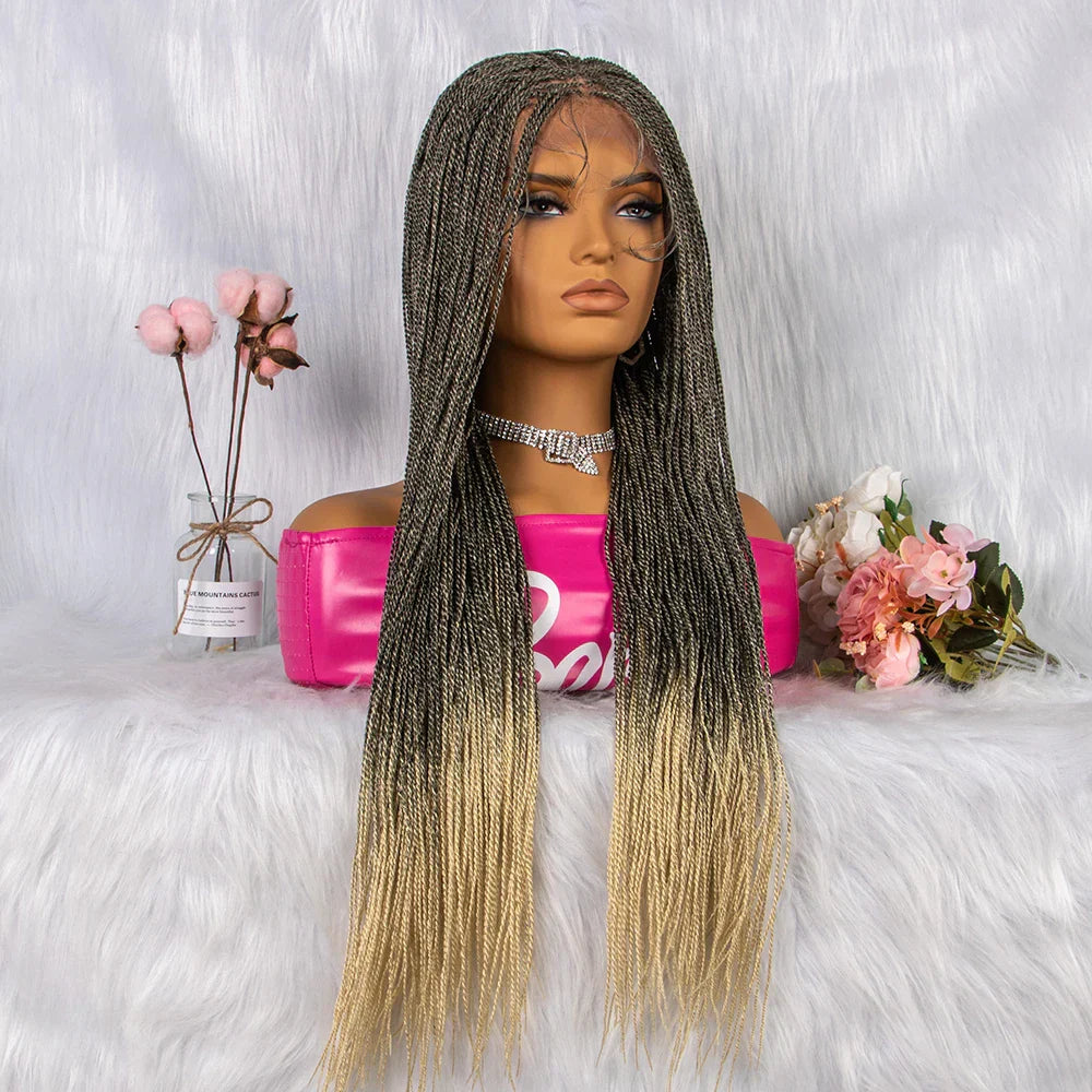 30" Twist Braided Lace Front Wig | Knotless Braids | Long Straight Hair | Heat Resistant Synthetic Wig | For Black Women