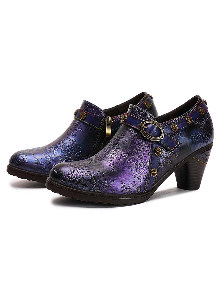 Adalee Retro Floral Embossed Shoes
