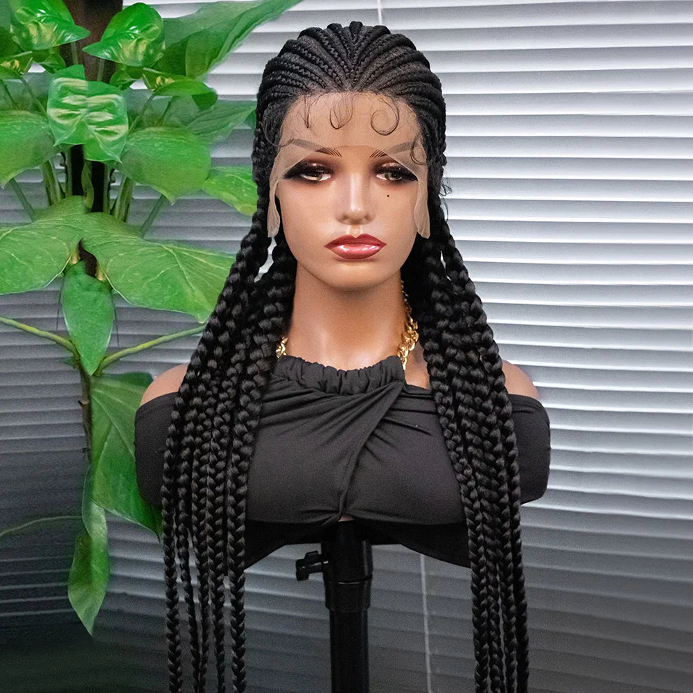 36" Long Cornrow Braids Wig | Full Lace Frontal | Baby Hair