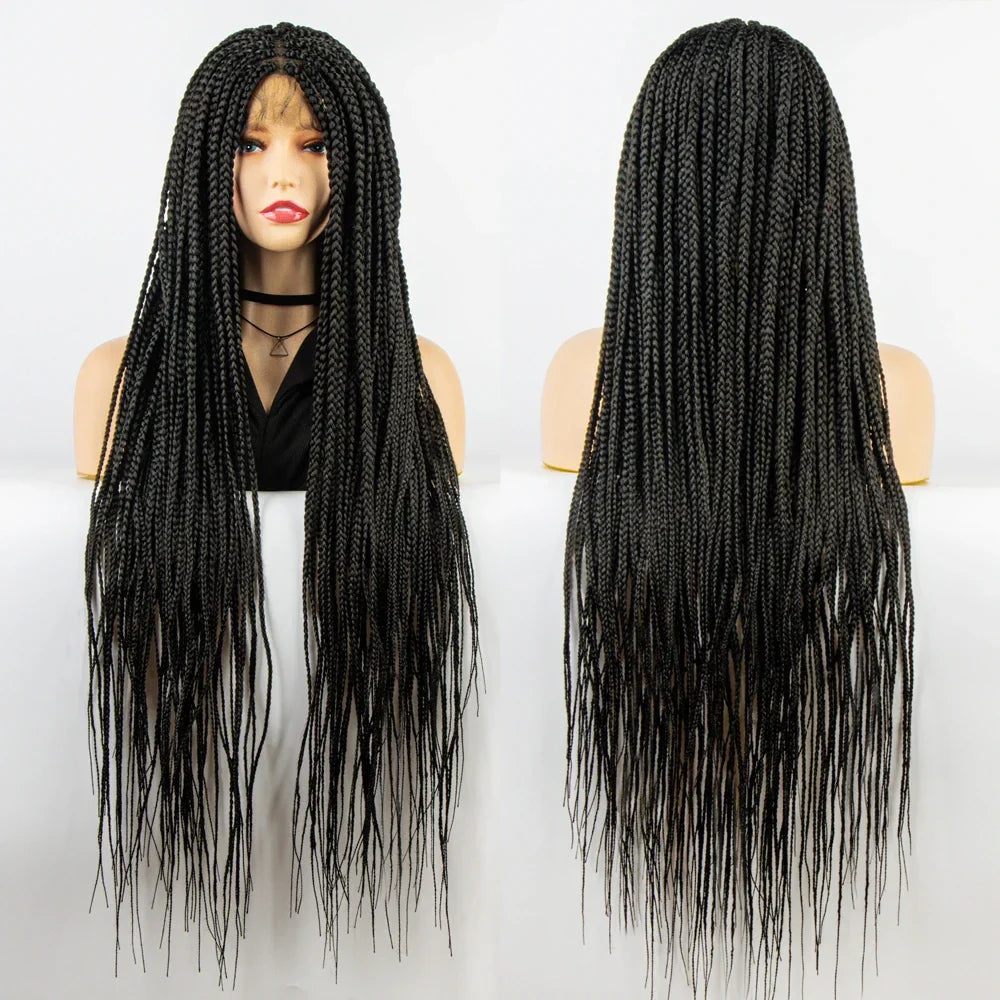 36" Knotless Box Braids Full Lace Wig | Crochet Braids | Synthetic Braiding Hair | Black Women