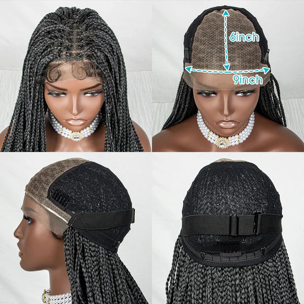 36" Water Wave Braided Wig | Lace Front | Baby Hair | Long Braids