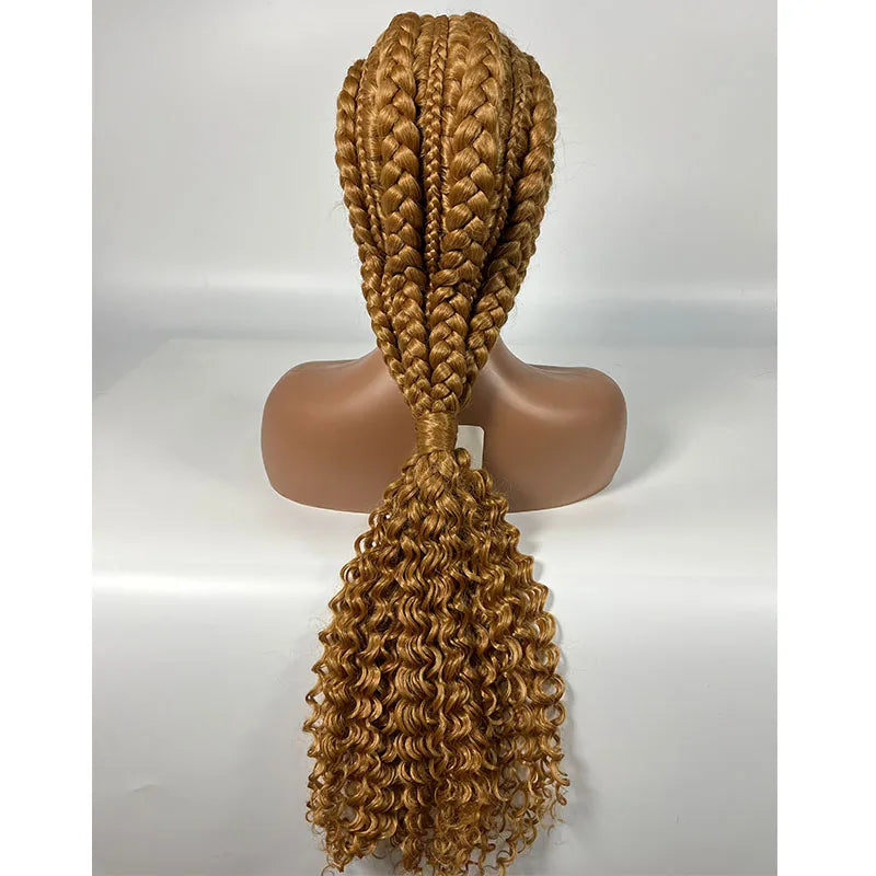 28" Blonde Knotless Cornrow Braids Wig with Curly Ends | Lace Frontal | Baby Hair